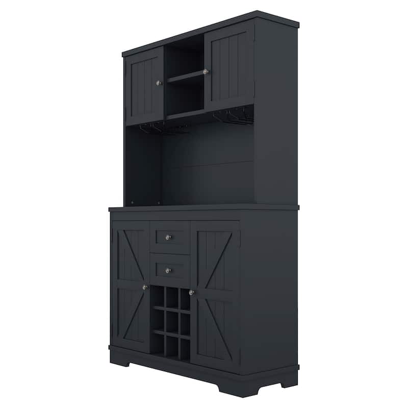 Coffee Bar Cabinet with Drawers, Freestanding Kitchen Pantry with Shelves and Cabinets, Buffet Cabinet with Glass Racks