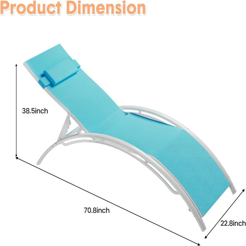 2-Pack Aluminum Adjustable Patio Chaise Lounge Chairs All-Weather Outdoor Recliners