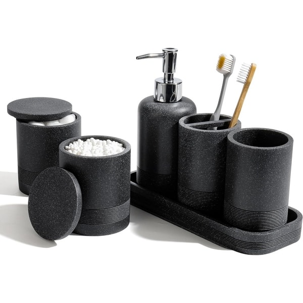 6-piece bathroom toothbrush set, glass cup, cotton swab jar, modern bathroom organizer - Black