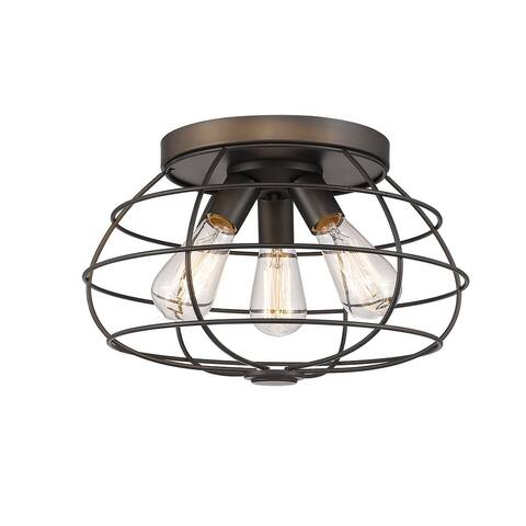 15" Cage Frame 3-Light Flush Mount Bronze
