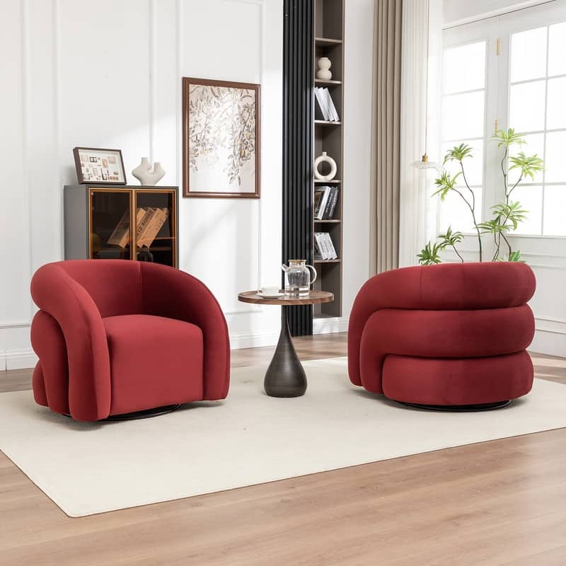 SEYNAR Modern Glam Velvet 360 Degree Swivel Accent Armchair with Tufted Back Set of 2
