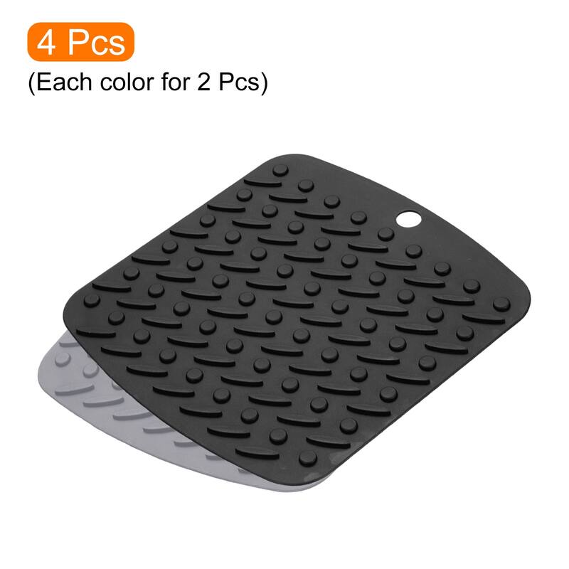 4pcs Silicone Trivet Mat Kitchen Hot Pads Table Mats for Pots Dish - Light Grey/Black