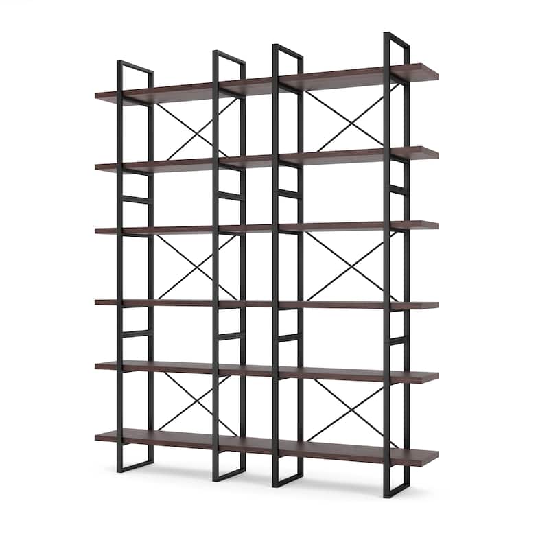 Davee Dark Walnut Color Room 6-Tiers Divider Bookcase - 85" H x 70" W x 12.6" D