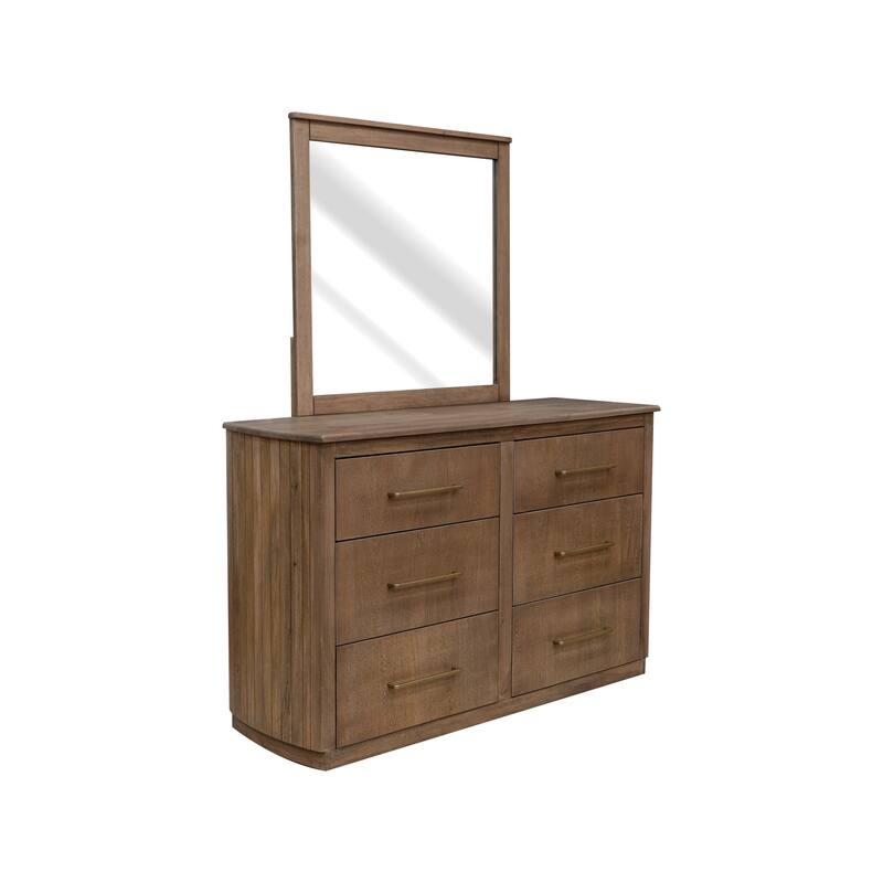 Okai Wide Dresser, 6 Drawers, Metal Handles, Farmhouse Brown Solid Wood