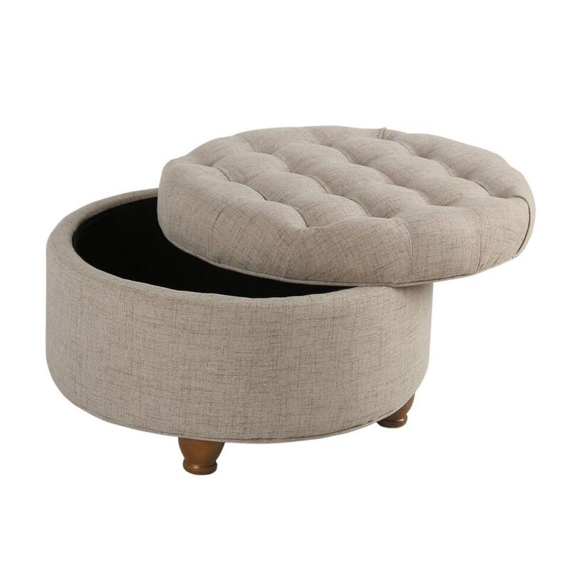 Copper Grove Lamentin Light Tan Tufted Round Storage Ottoman