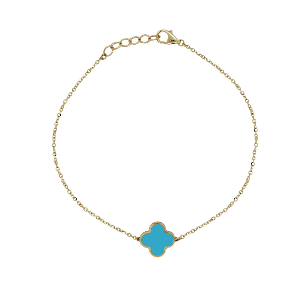 Italian Gold 14K Yellow Gold Single Clover Bracelet - Made in Italy 15mm Clover Size 1.40 grams