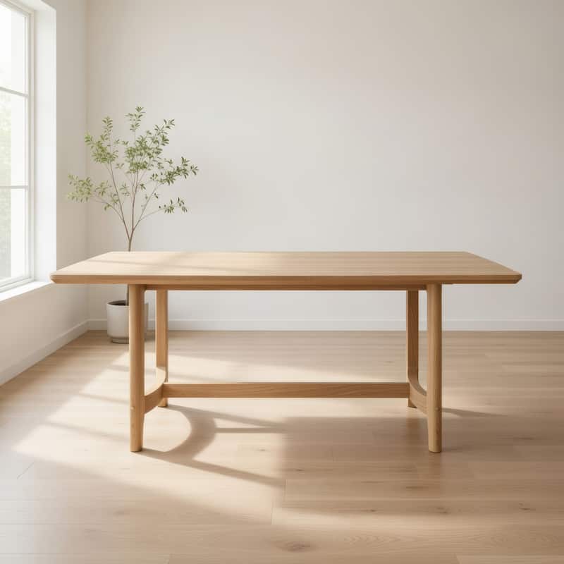 Aruk Dining Table, 79 Inch Brown Wood Tabletop, Rounded Edges - Powder Brown