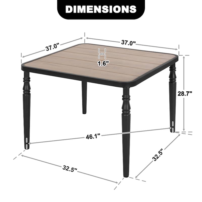 Patio Square Dining Table with Umbrella Hole, Wood-Grain Tabletop