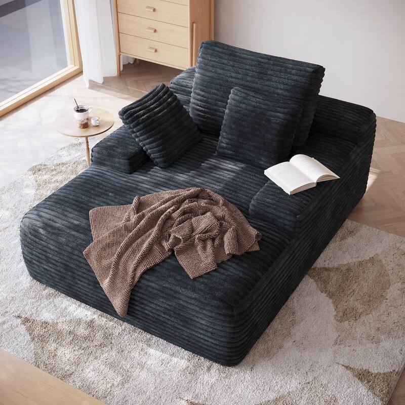 67" Oversized Chaise Lounge Chair Sofa Bed With Corduroy Upholstery, Large Corduroy Floor Sofa With Pillows