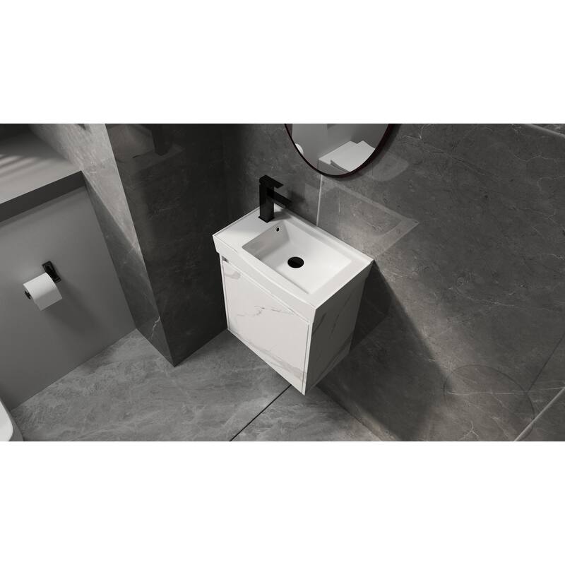 GDFStudio - Modern Minimalist Wall-Mounted Bathroom Vanity Set with Ceramic Sink & Soft Closing Door - 20"