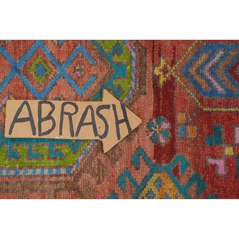 Hand Knotted Oriental 100% Wool Carpet Traditional Geometric Oranges & Rust Heriz Runner Rug - 9' 11'' X 3' 1''