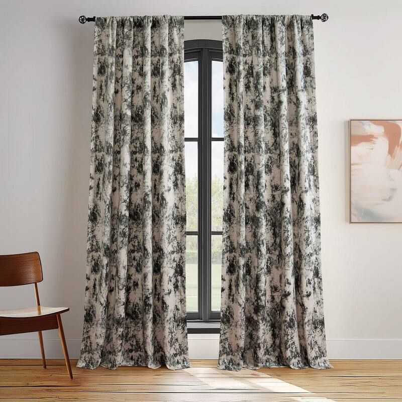 Exclusive Fabrics Inkblot Barcelona Velvet Curtain (1 Panel) Room Darkening Curtains For Bedroom & Living Room Curtains - 50 X 84 - Inkblot Black