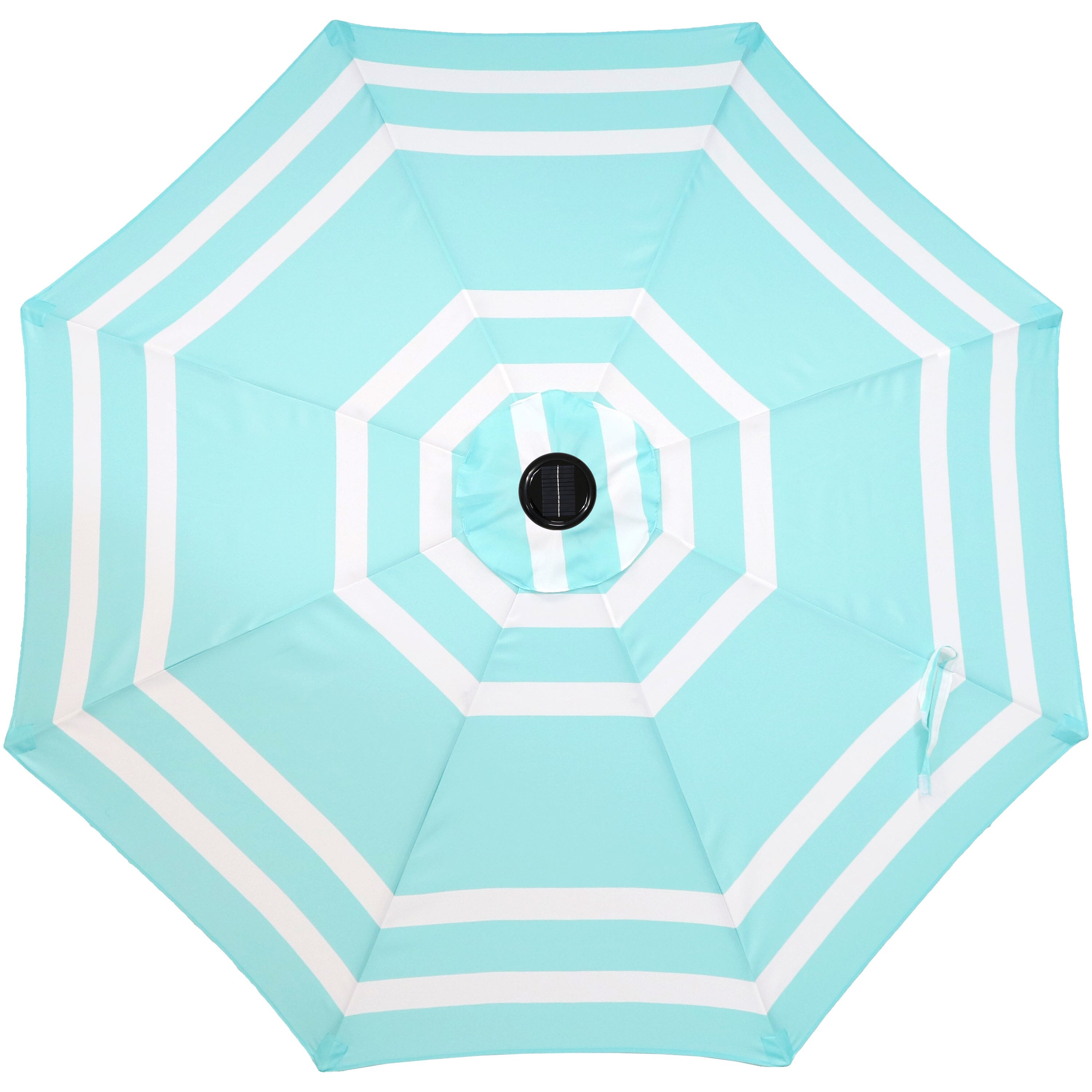 Shop Black Friday Deals On Sunnydaze 9 Aluminum Outdoor Solar Led Lighted Umbrella With Tilt Teal Stripe Overstock 23612129