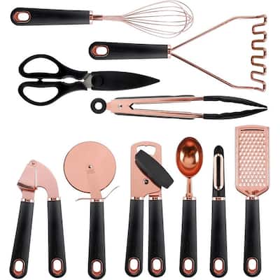 COOK WITH COLOR Kitchen Gadget Set Copper Plated Stainless Steel Utensils with Soft Touch Handles, 10 Pieces
