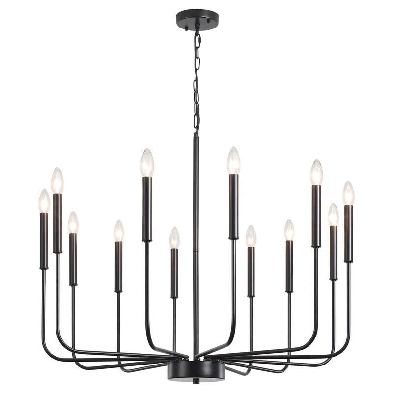 12-Light W32.08" x H70.07" Rustic Candle Chandelier for Dining Room Bedroom