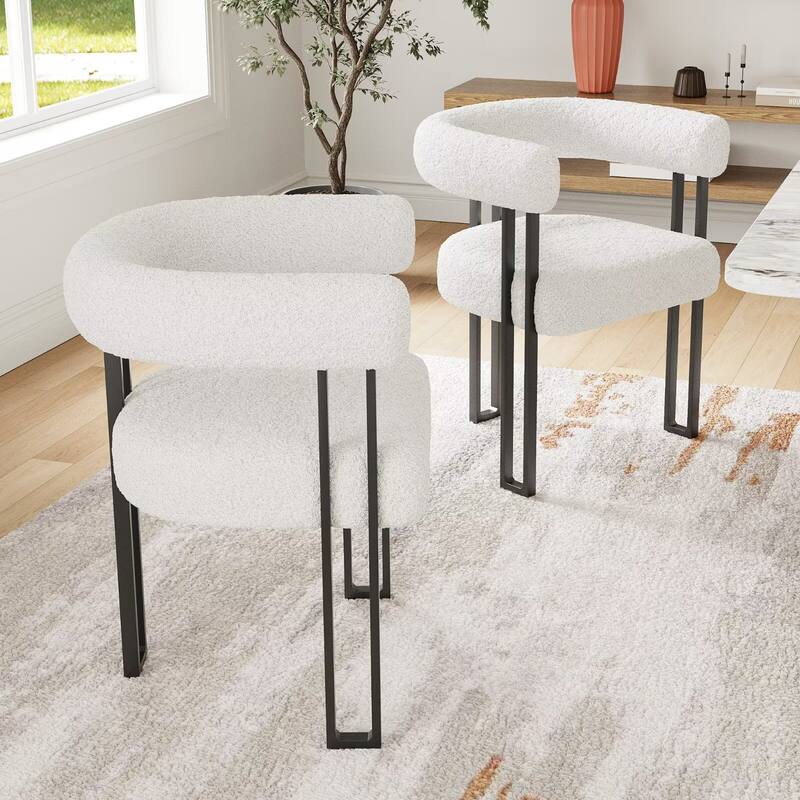 Upholstered Dining Arm Chairs with Metal Frame, Cushioned Seat & Back (Set of 2)