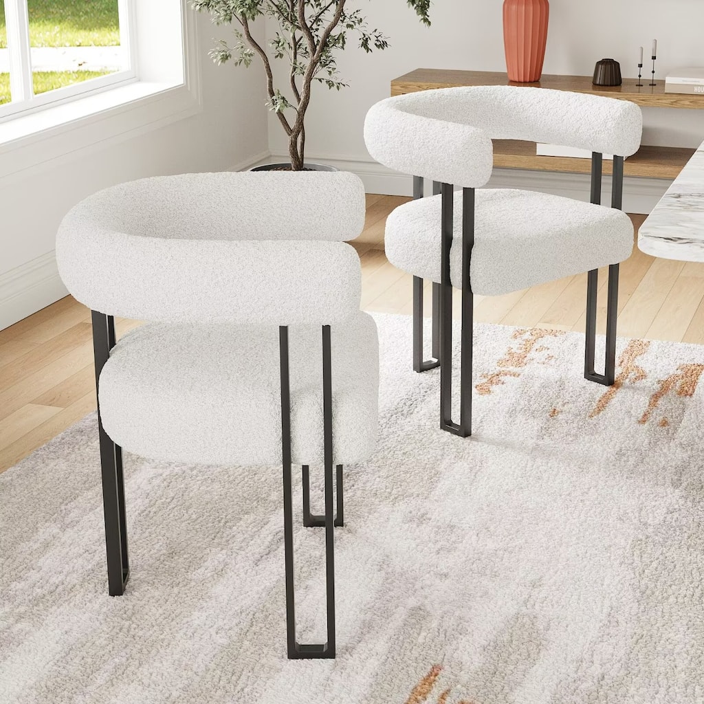 Upholstered Dining Arm Chairs with Metal Frame, Cushioned Seat & Back (Set of 2)