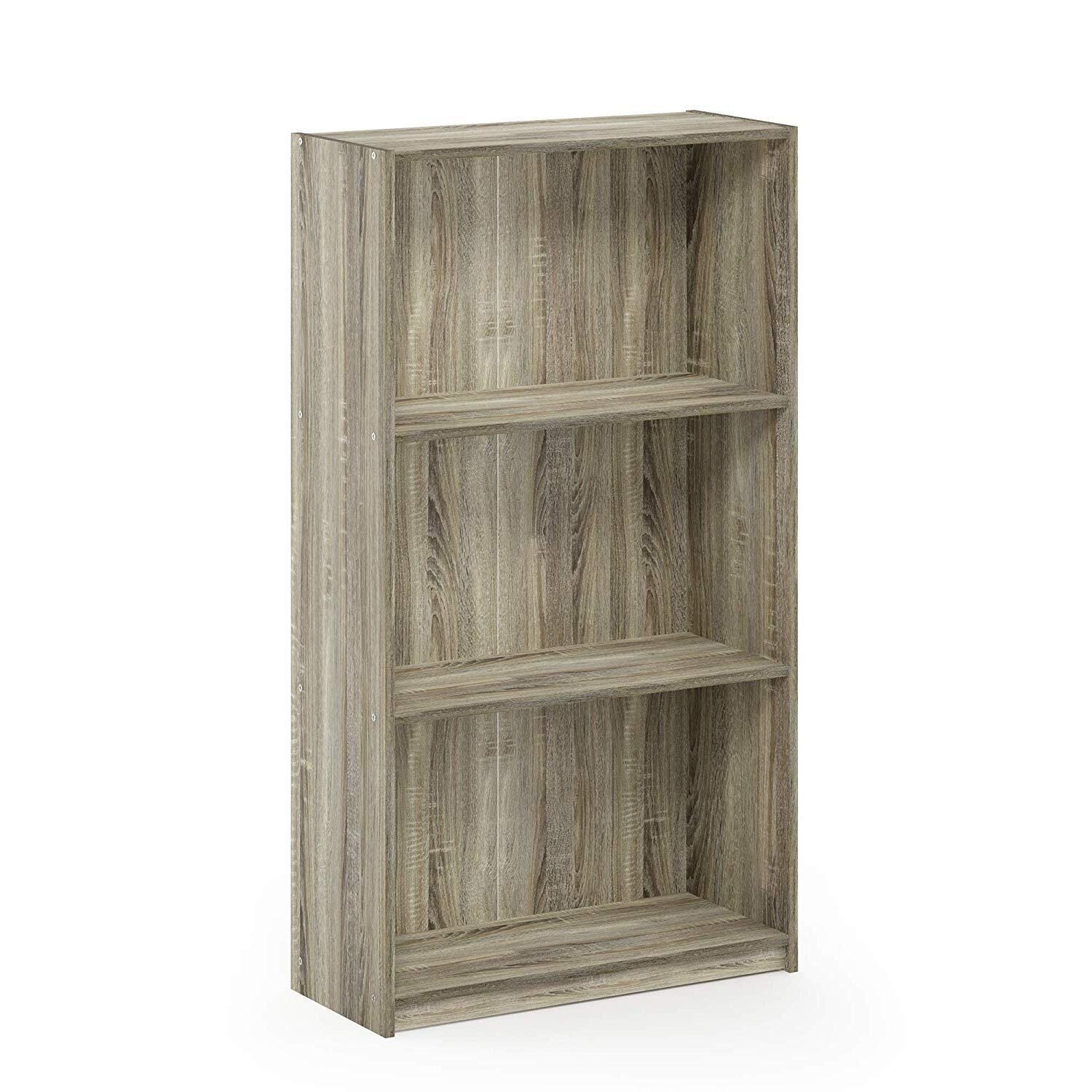 39.5 in. Tall Oak Wood 3-Shelf Bookcase