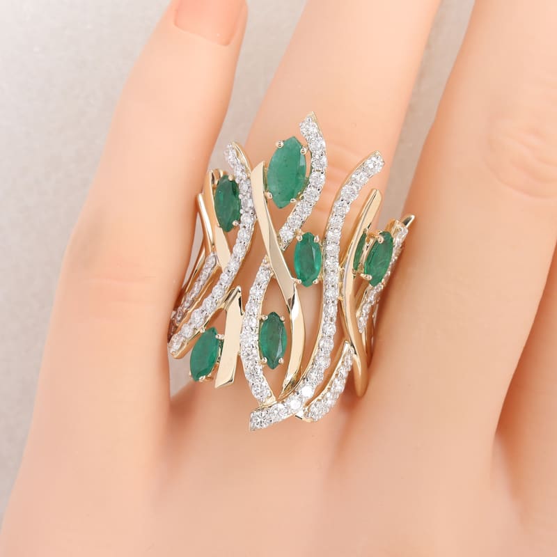 Miadora 1 3/4ct TGW Emerald and 1 2/5ct TDW Diamond Statement Eternity Ring in 14k Yellow Gold