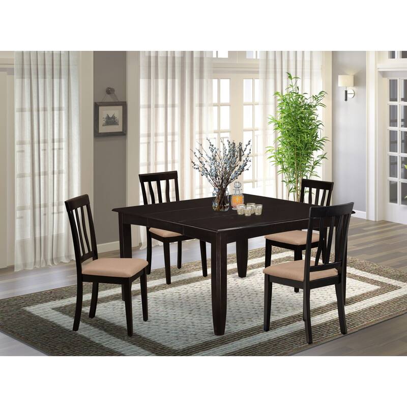 East West Furniture 7 Piece Dining Set Consist of a Square Dining Table and 6 Linen Fabric Chairs, Cappuccino(Pieces Option)