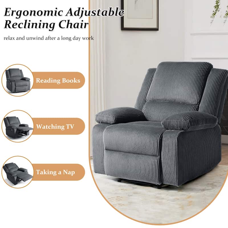 Corduroy Manual Recliner Chair with Footrest
