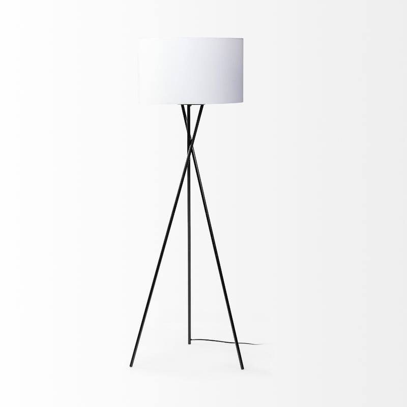 Black Tripod Floor Lamp with White Fabric Drum Shade for Living Room - 22” x 22” x 65.50”