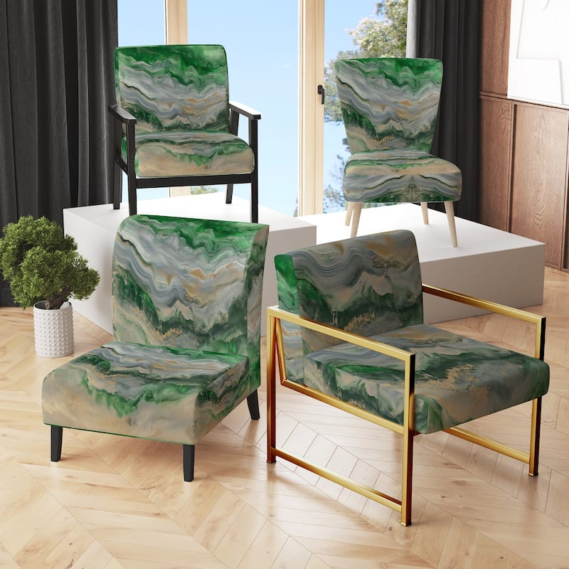 Designart "Coast Blue Sea Waves Watercolour" Upholstered Abstract Accent Chair - Modern Arm Chair For Bedroom