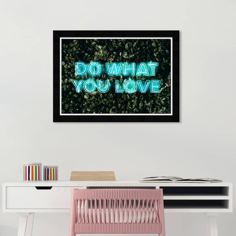 Wynwood Studio Prints Typography and Quotes What You Love Neon Blue and Neon Blue Bohemian & Eclectic Wall Art Canvas Print - Black