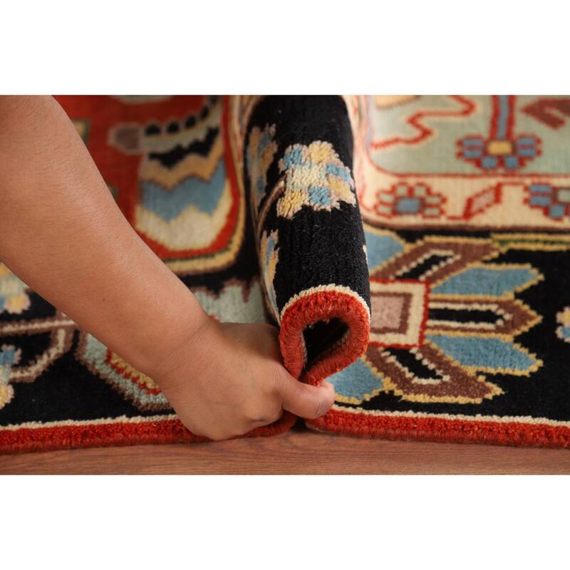 Orange Geometric Kazak Indian Area Rug Handmade Wool Carpet - 7'10" x 9'11"