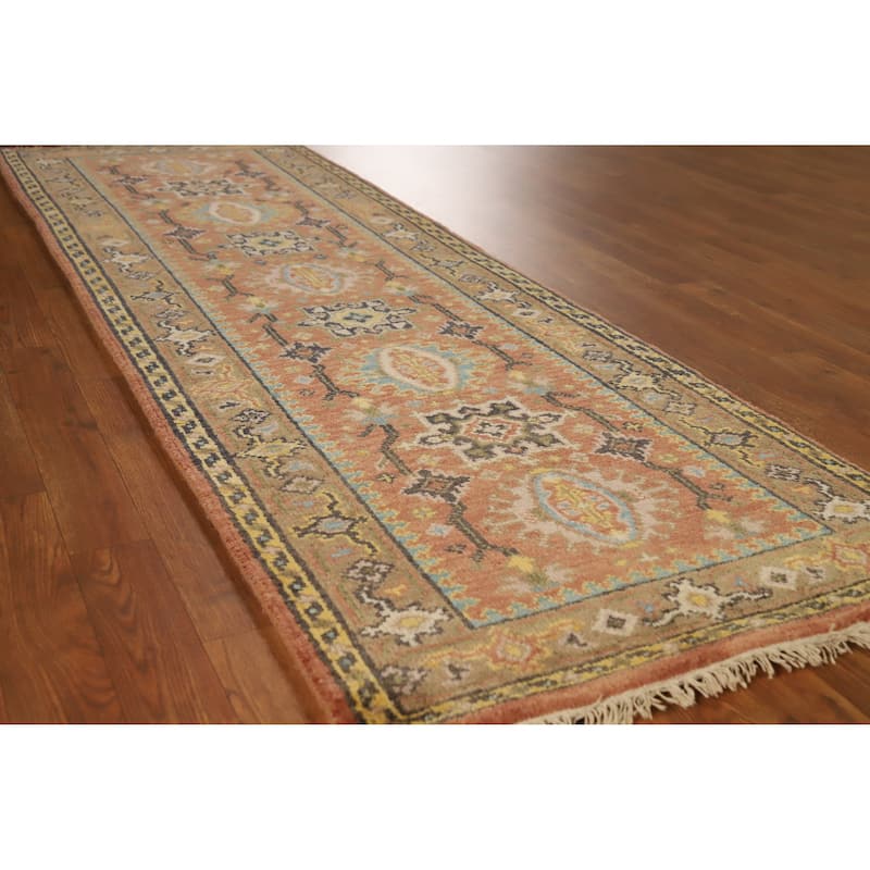 Traditional Heriz Serapi Runner Rug Hand-Knotted Geometric Wool Carpet - 2'7" x 7'8" - Orange - 2'7" x 7'8"