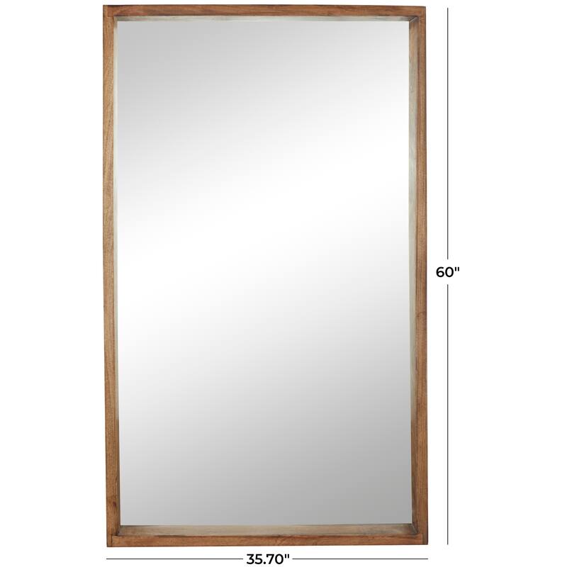 Brown Mango Wood Minimalistic Wall Mirror with Natural Wood Grain and Deep Set Frame