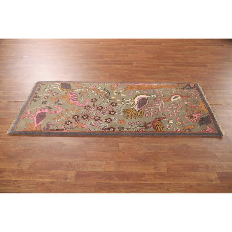 Animal Pictorial Ziegler Oriental Accent Rug Handmade Wool Carpet - 2'6" x 6'0"