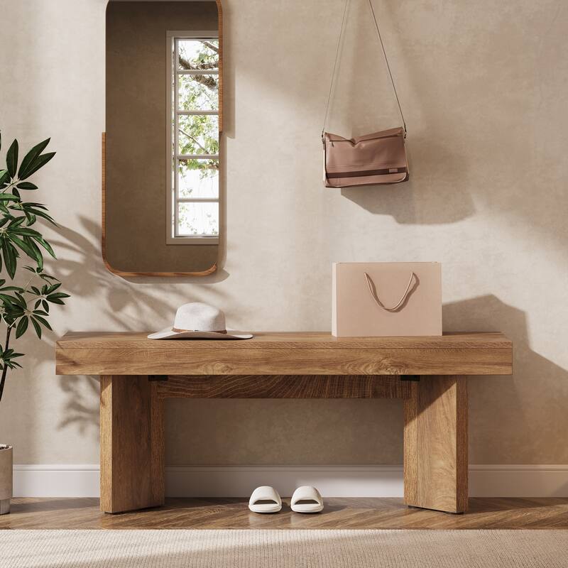 Wood Entryway Bench, Long Indoor End of Bed Bench, Bedroom Hallway Foyer Accent Seat Bench