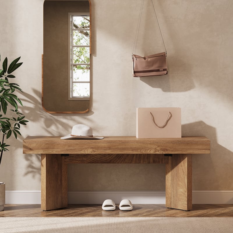 Wooden Entryway Bench, 47" Farmhouse Indoor End of Bed Bench
