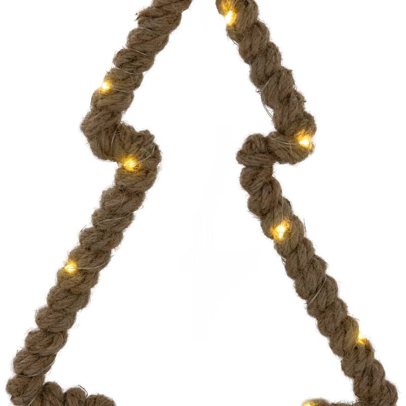 Lighted Jute Wrapped Pine Tree Silhouette Hanging Christmas Decoration - 14"