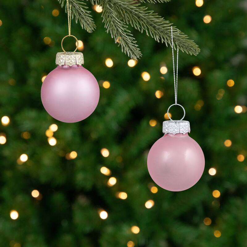2-Finish Glass Christmas Ball Ornaments - 1" (25mm) - Baby Pink - 24cy