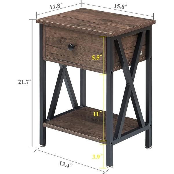dimension image slide 3 of 4, VECELO Modern Nightstand 1-Drawer with Storage Shelf, End Table/Side Table
