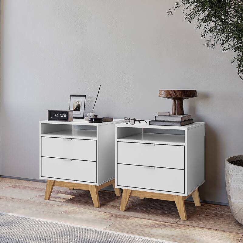 Kappesberg Denver 2-Drawer Nightstand (set of 2) - for Bedroom - White