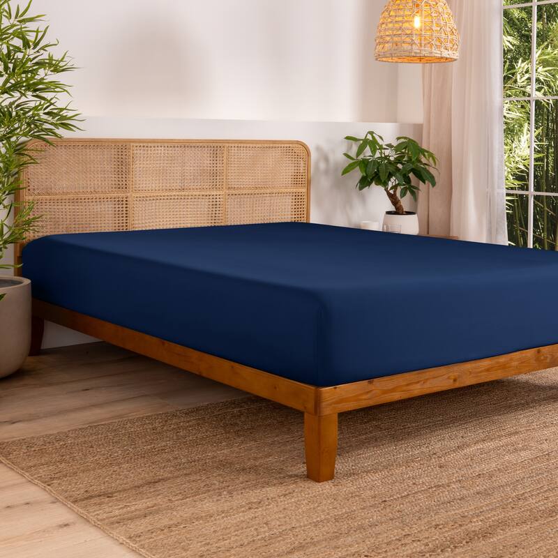 Bare Home Rayon from Bamboo Fitted Sheet - Queen - Dark Blue