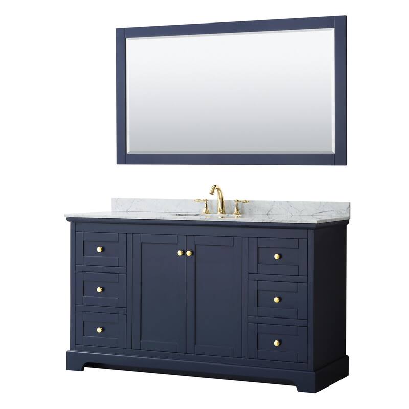 Wyndham Collection Avery 60" Free Standing Single Basin Vanity Set - Dark Blue / White Carrara Marble Top / Brushed - Painted
