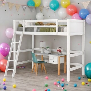 Twin Size Loft Bed With Ladder and Solid Construction for Home