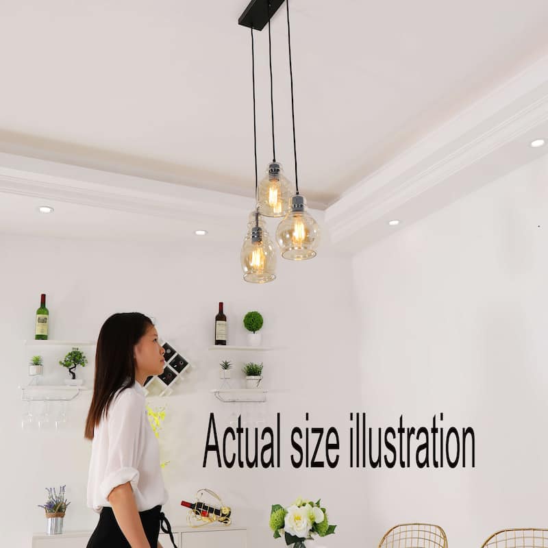 Mariana 3-Light Cognac Glass Cluster Pendant in Antique Black Finish
