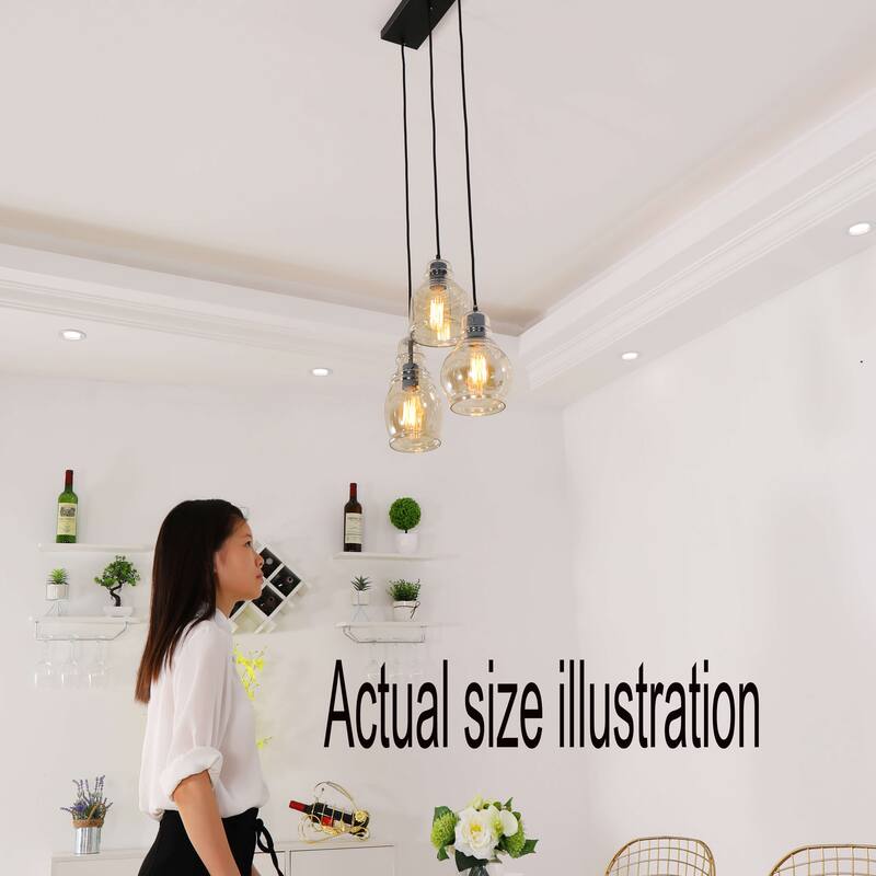 Mariana 3-Light Cognac Glass Cluster Pendant in Antique Black Finish