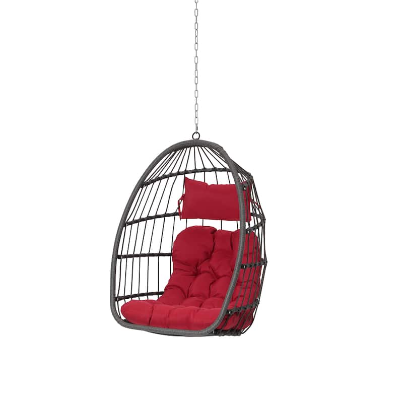PE Rattan Egg Hanging Chair with 360lb Capacity, Waterproof Cushion and UV-Resistant