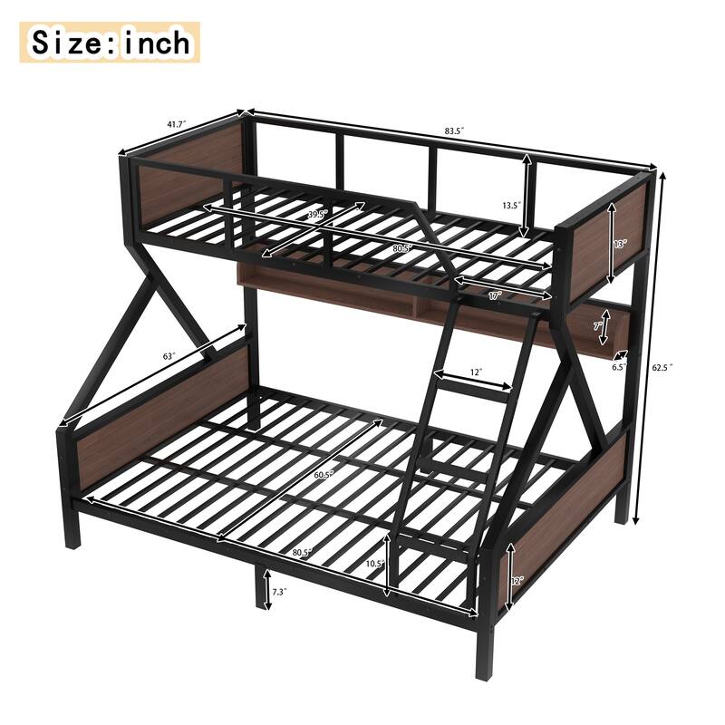 Twin over Full / Twin XL over Queen Metal Bunk Bed with Storage Shelves & LED Lights, Sturdy Noise-Free Space-Saving Design