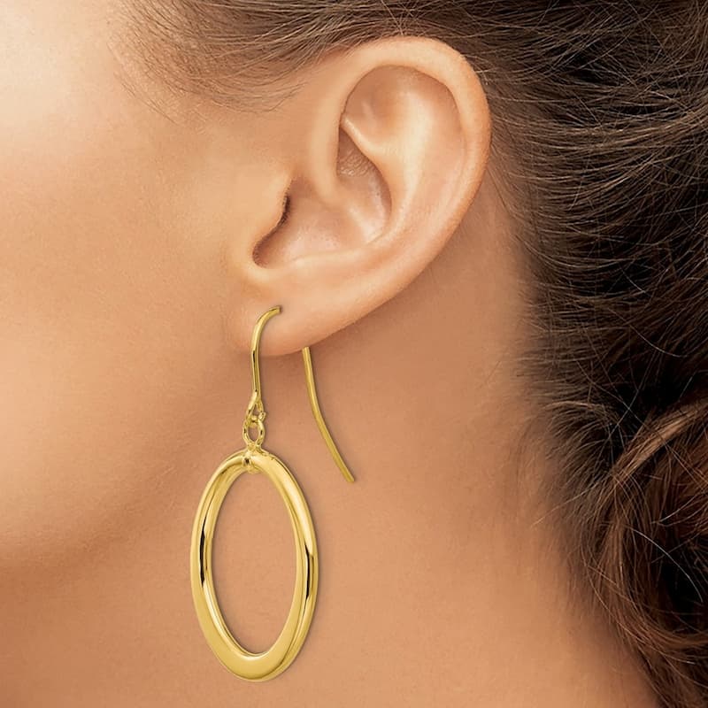 Curata 14k Yellow Gold 40x18mm Tapered Flat Oval Long Drop Dangle Hook Earrings