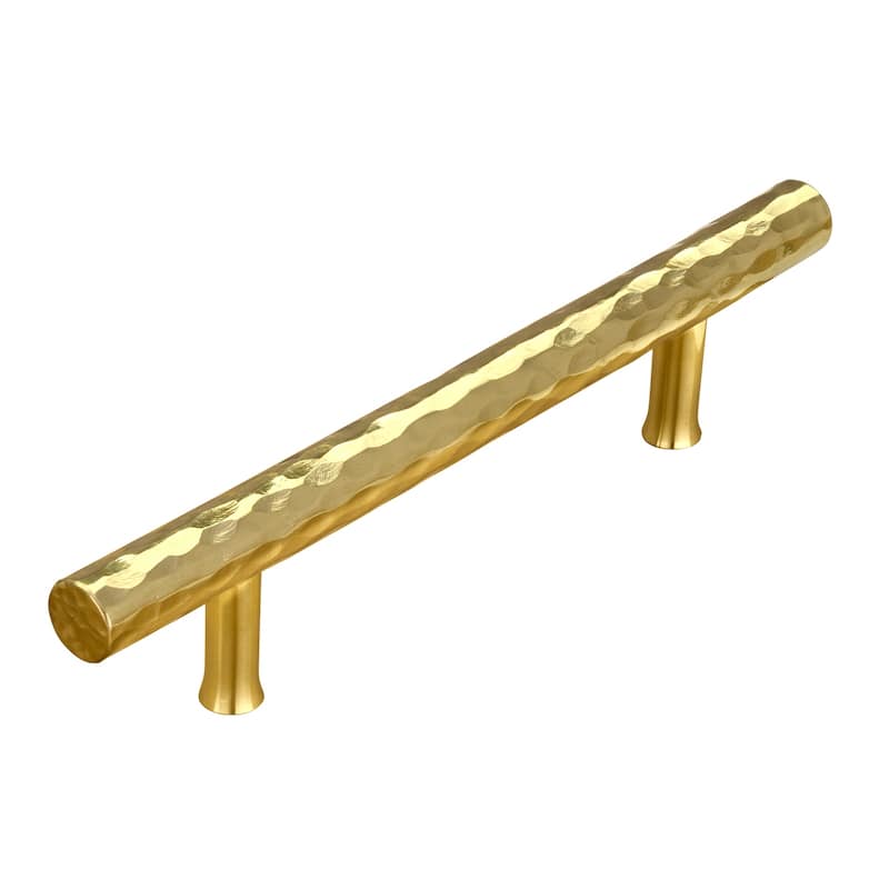 3-3/4 Inch Hole Center Copper Kitchen Cabinet Handles 100% Solid Brass Drawer Pulls (5-PACK) - Hammered Polished Gold