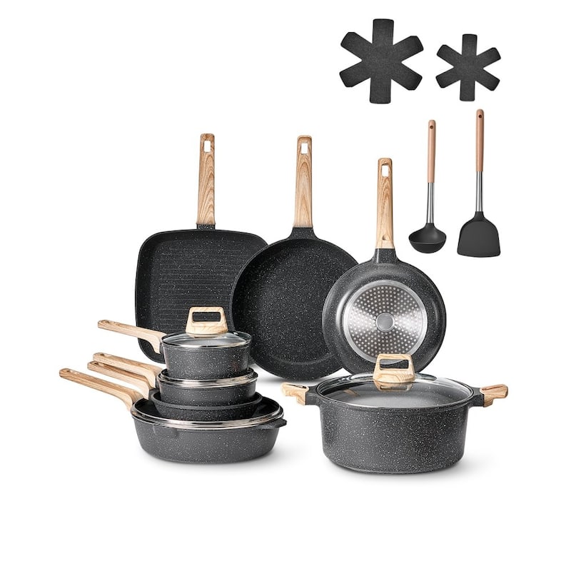 Aluminum Cookware Set with Non-Stick Pans and Lids - 8 - Black