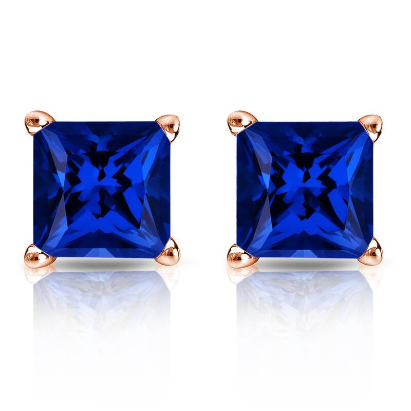Auriya 14k Gold Lab Grown Gemstone Blue Sapphire Stud Earrings Princess 0.25 to 5.00 ct. tw. 4-Prong Basket Push-Back