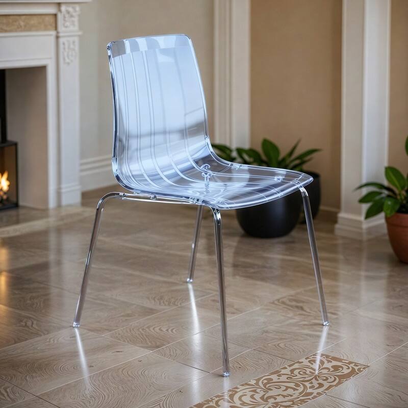 Ralph Modern Acrylic Blue Transparent Plastic Accent Side Dining Chair with Metal Legs for Dining Room & Kitchen